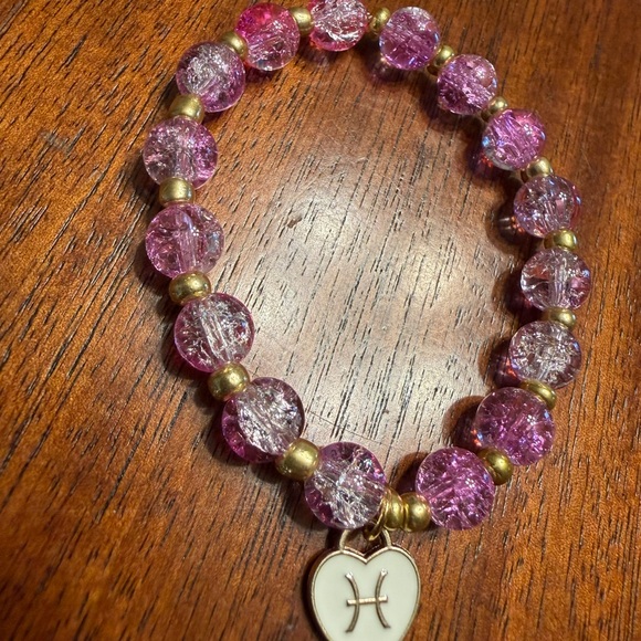 Chic Pink and Gold Pisces Zodiac Charm Bracelet - Picture 2 of 4